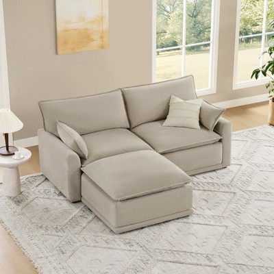 Spruce & Spring Modular Couch Oversized Sectional Sofa for Living Room, Taupe-2PC+Ottoman