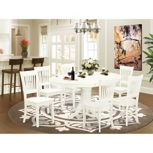 HomeStock 7-Piece Kitchen Table Set- 6  Dining Chairs with Wooden Seat - Butterfly Leaf Kitchen Dining Table - Linen White Finish - 1 of 4