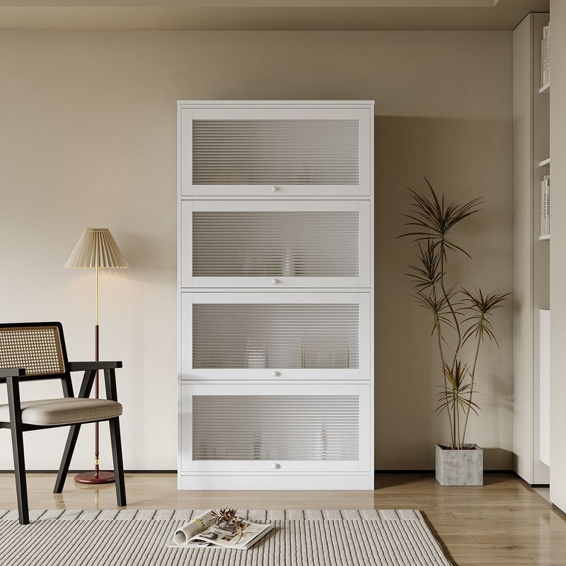4-Tier Bookcase With Clear Glass Flip-Up Doors, Floor Storage Cabinet, Free Standing Book Shelf Storage Organizer, 2 of 8