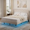 Dyonery Queen Size Boucle Bed Frame with LED Light,Floating Bed Frame with Waved Headboard & Sturdy Metal Frame,No Box Spring Noise-Free,Easy Assembly - 2 of 4