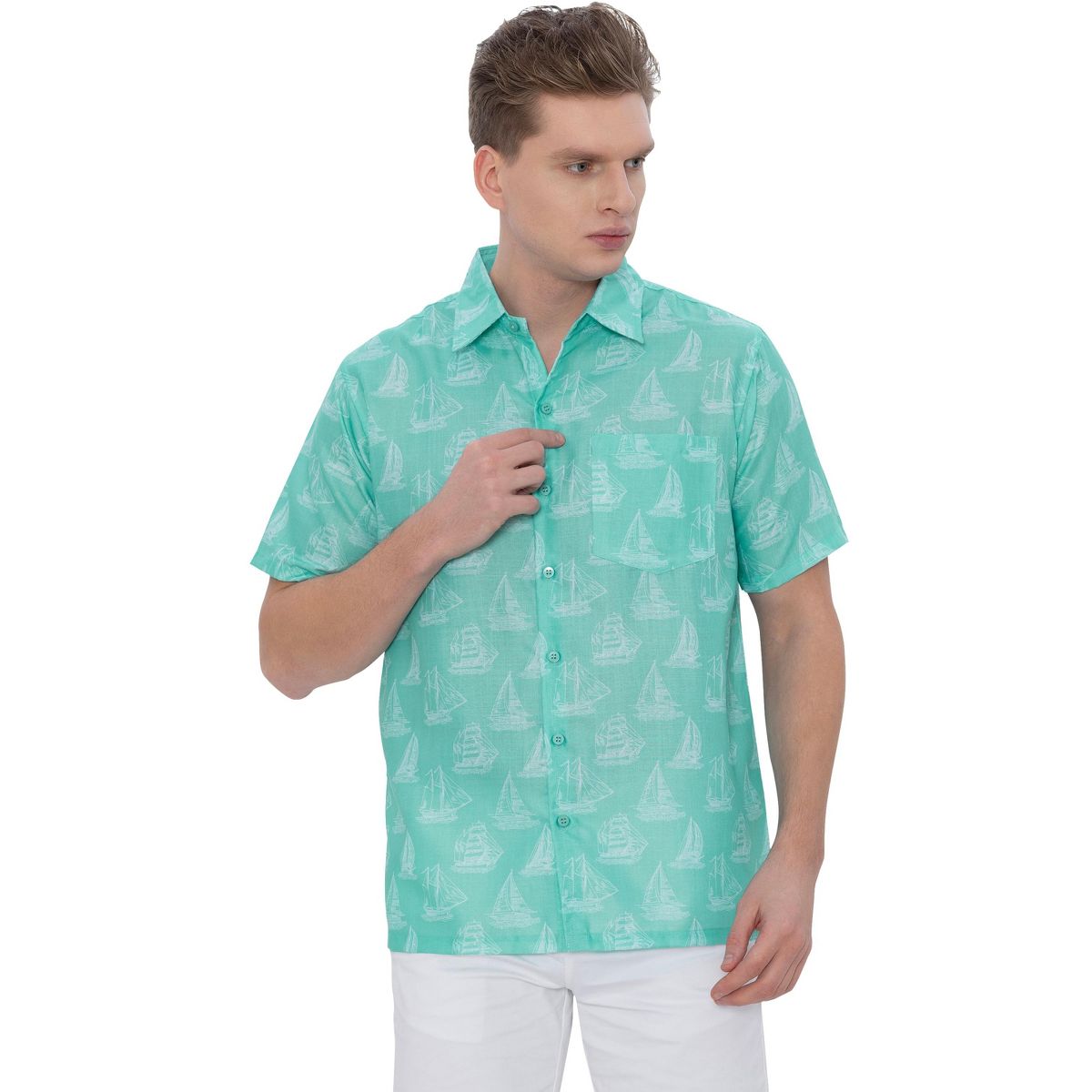 HAPPY BAY Mens Hawaiian Shirts Short Sleeve Button Down Shirt Men's Casual Vacation Shirts Vacation Summer Party Shirts for Men Funny XXL Green Boat