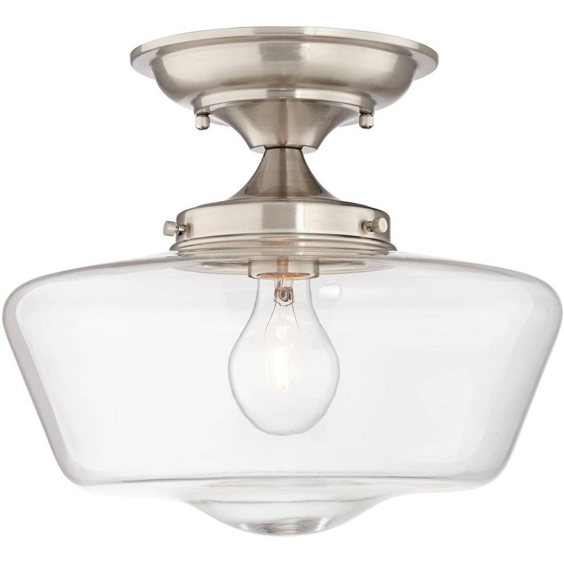 Regency Hill Modern Schoolhouse Ceiling Light Semi Flush Mount Fixture Brushed Nickel 12" Wide Clear Glass for Bedroom Kitchen, 5 of 9