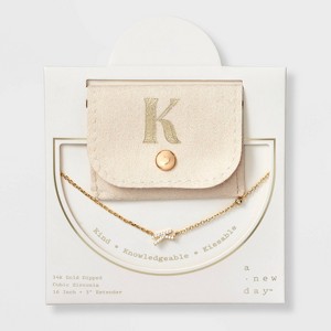 14K Gold Dipped Cubic Zirconia Initial Necklace - A New Day™ - 1 of 4