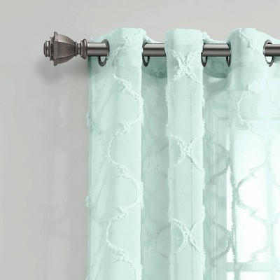 Turquoise Trellis Sheer Grommet Curtain Panels, 84" Set of 2