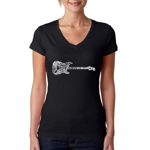 LA Pop Art Women's Word Art V-Neck T-Shirt - Rock Guitar - 1 of 4