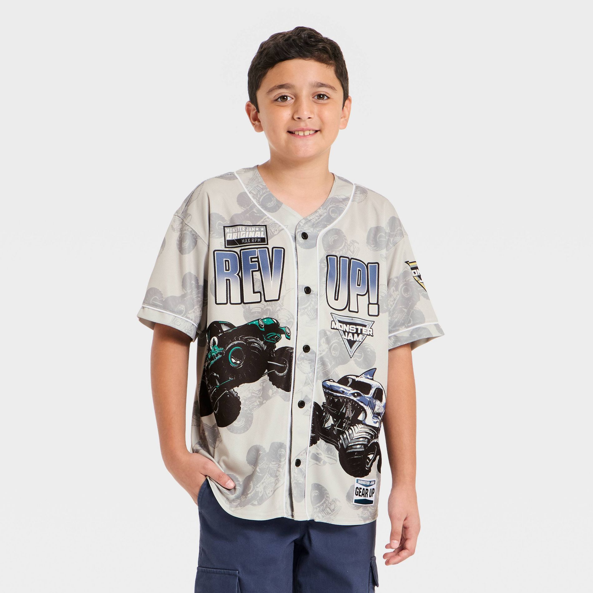 Boys' Monster Jam Baseball Jersey - Gray