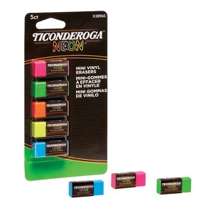 Ticonderoga Mini Vinyl Erasers, Neon Assorted, 5 Count - 1 of 1