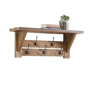 40" Bethel Acacia Wood Coat Hook with Shelf Natural - Alaterre Furniture: Wall Mounted Rack, 5 Hooks, Towel Hanging Storage - 1 of 4
