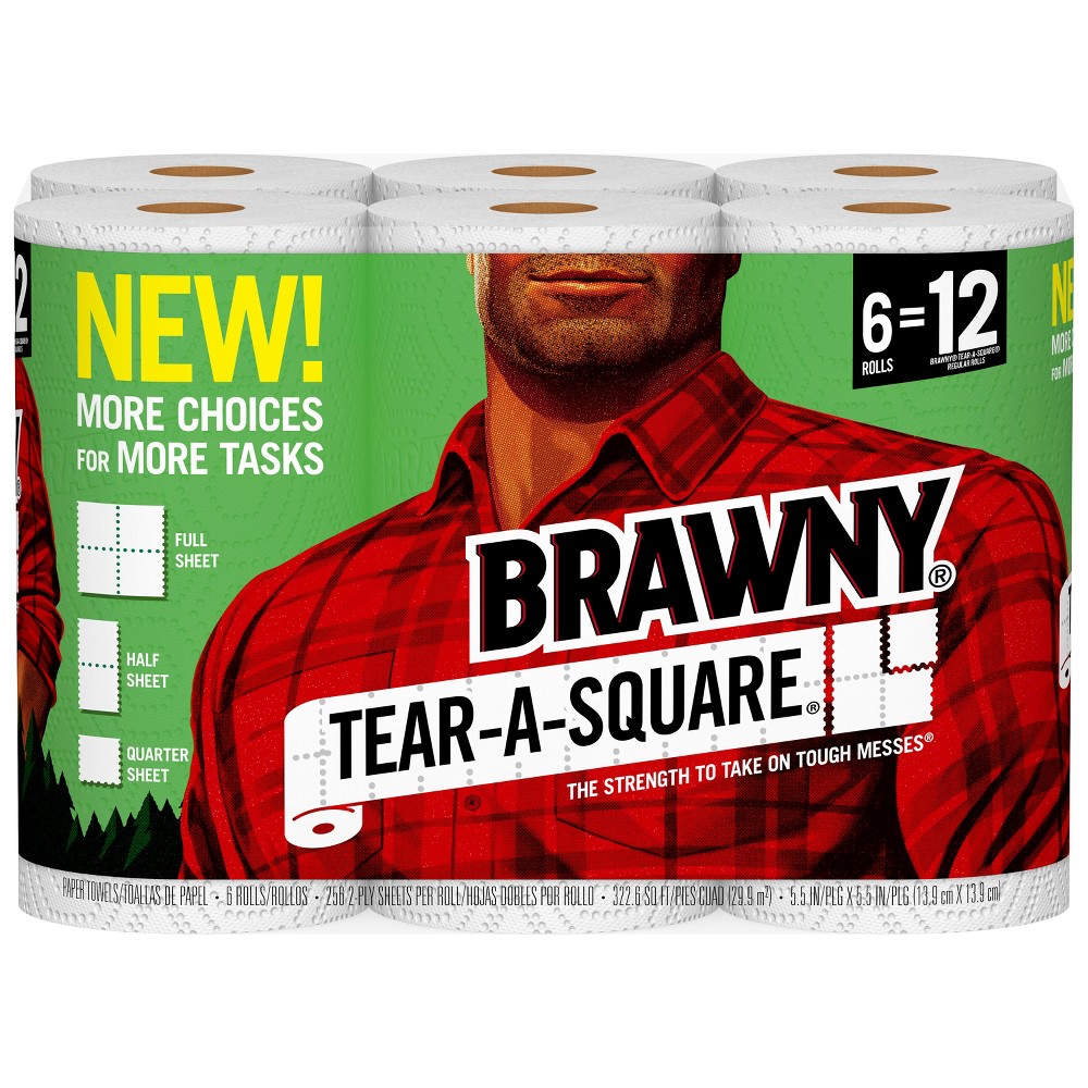 Brawny Tear-A-Square Paper Towels - 6 XL Rolls, White