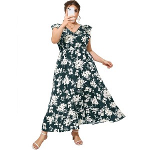 Plus Size Sleeveless Floral Hem Pocket Long Dress for Women Summer Casual Boho Maxi Dress - 1 of 4