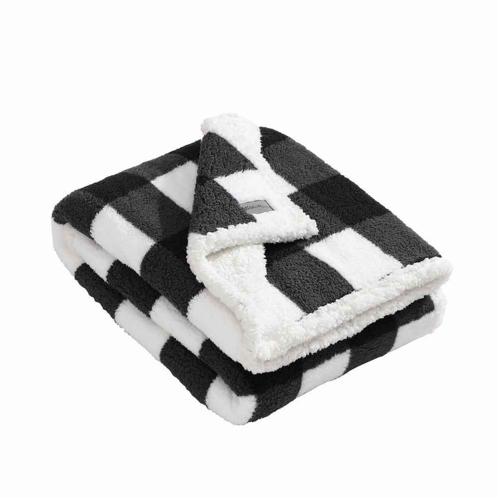 Photos - Duvet Eddie Bauer 50"x60" Cabin Plaid Reversible Throw Blanket White/Black - : Soft Fleece, Travel-Friendly, Machine Washable 