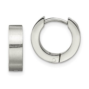 Black Bow Jewelry Stainless Steel Brushed Hinged Huggie Round Hoop Earrings, 4 x 14mm - 1 of 4