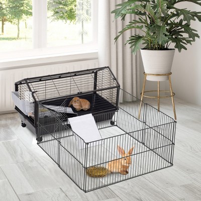 Small Animal Playpen Cage with Water Bottle and Food Bowl,35'' Indoor Rabbit and Guinea Pig Enclosure - LAOTIES