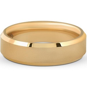 Pompeii3 Mens Gold Plated Tungsten Ring 6mm Comfort Fit Brushed Beveled Edge Wedding Band - 1 of 4