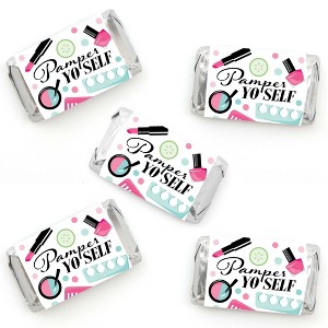 Big Dot of Happiness Spa Day - Mini Candy Bar Wrapper Stickers - Girls Makeup Party Small Favors - 40 Count - 1 of 4