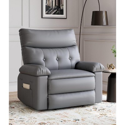 27" Oversized Vintage PU Leather Recliner Chair with Cup Holders and Side Pockets, Comfortable Lounge Chair for Living Room and Bedroom