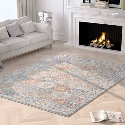 Large Area Rugs Non-Slip - 7'10"x10'2" Modern Low Pile Carpet Stain-Resistant Easy Clean Indoor Floor Rug