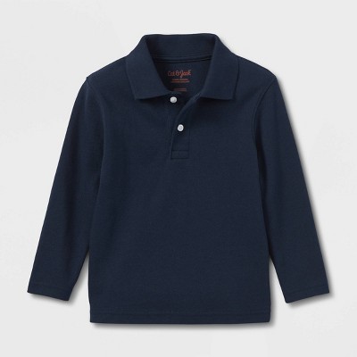 Toddler Boys' Long Sleeve Interlock Uniform Polo Shirt - Cat & Jack™ Navy 3T