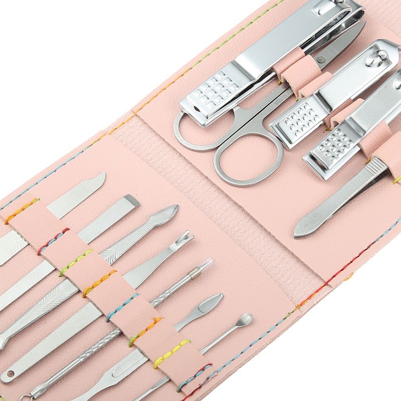 Unique Bargains Stainless Steel Pedicure Nail Clippers Scissors Set for Men Women Silver Tone with Pink PU Leather 12pcs, 3 of 4