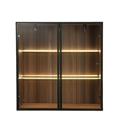 Wall Mounted Curio Cabinet with Glass Doors,15.75"D x 31.50"W x 32.25"H,Brown