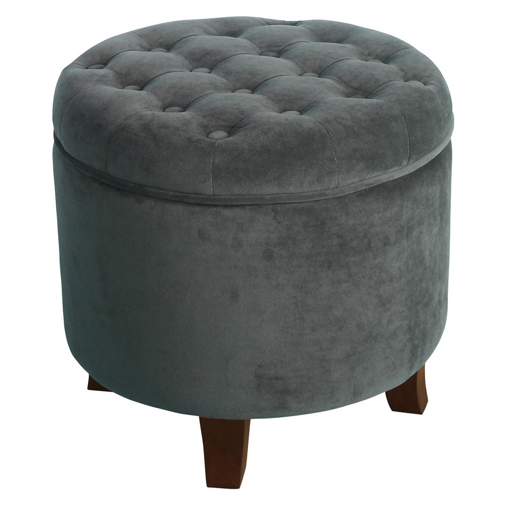 Photos - Pouffe / Bench Large Round Button Tufted Storage Ottoman Gunmetal - HomePop