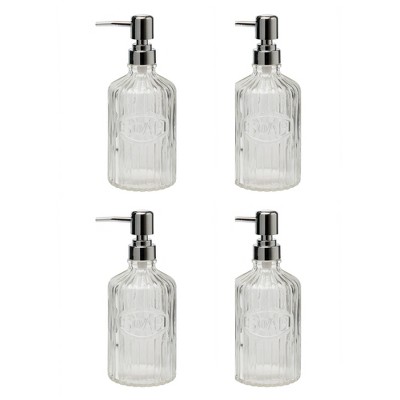 Amici Home Basin Glass Soap Pump, Clear, 16oz, Set of 4