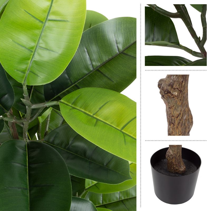 Pure Garden Artificial Rubber Plant 51-Inch Faux Tree with Natural-Feel Leaves, 4 of 9