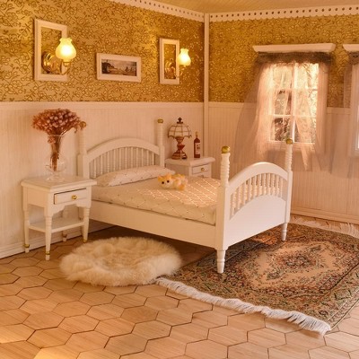 Etokfoks 1/12 Scale Victorian Dollhouse Bedroom Furniture Set White Gold 7 Piece Colonial Brewster Style Bed Mirror Chair Rug — фото 3