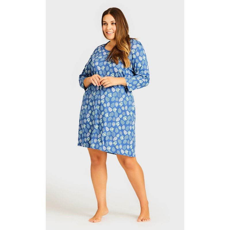 Women's Plus Size  Print 3/4 Sleeve Sleep Shirt - blue egg | AVENUE, 1 of 4