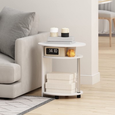 Furinno 3-Tier End Table Accent Sofa Side Coffee Table w/Open Storage Shelf,White