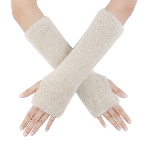 INSPIRE CHIC Women's Faux Fur Fingerless Wrist for Christmas Party Windproof Warmer Plush Gloves 1 Pair - 1 of 4