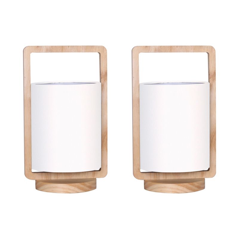 SAGEBROOK HOME (Set of 2) 11&#34; Cylinder Wood Table Lamps Nature Wood/White, 1 of 2