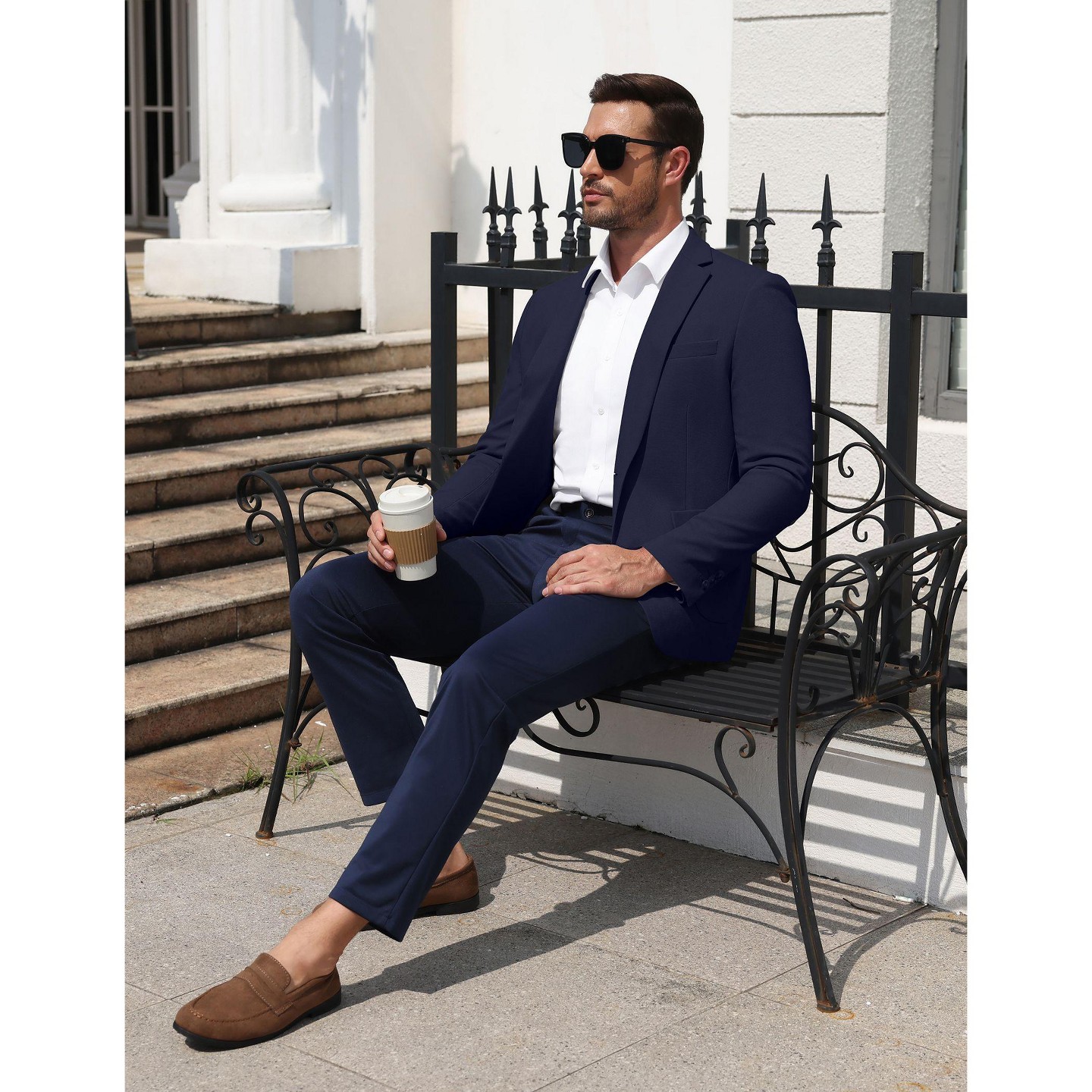 Мужской пиджак COOFANDY Slim Fit Blazer One Button Sport Coat Casual Business Suit Jacket-Navy Blue-M, цвет: Тёмно-синий — фото 1