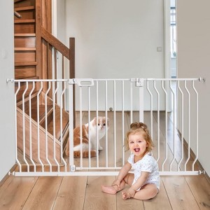 GROWNSY Baby Gate, 53"-57" Auto-Close Dog Gate for Stairs & Doorways, Pressure-Mounted Easy Install - No Drill, Walk Through, White - 1 of 4