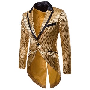 Cloudstyle Mens Sequin Tailcoat Swallowtail Suit Jacket Party Show Tux Dress Coat - 1 of 4