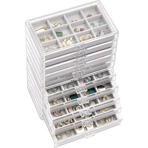 5-Drawer Acrylic Earring Organizer with Adjustable Velvet Trays, Clear Jewelry Storage Case, Grey - 1 of 4