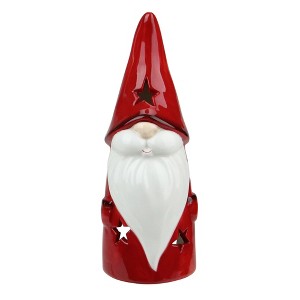 Northlight 8.25 Red Ceramic Christmas Star Gnome Tealight Candle Holder - 1 of 2