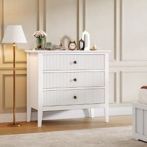 Fluted 3 Drawer Dresser, 31.5 Inch Wide Dresser Nightstand for Bedroom, Modern Wood Chest of Drawers - 1 of 4