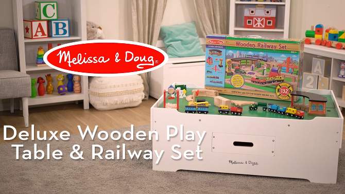 Melissa &#38; Doug Deluxe Wooden Railway Train Set (130+pc), 2 of 16, play video