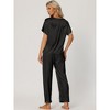 cheibear Women's Satin Summer Short Sleeves Sleepshirt with Pants Lounge Pajamas Sets - 3 of 4
