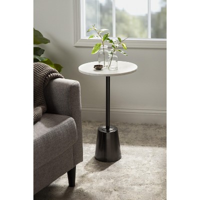 Tira 17" Pewter and White Marble Round Side Table