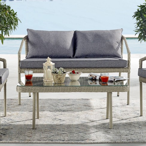 All Weather Wicker Windham Outdoor 2 Seat Bench With Cushions Gray Alaterre Furniture Target