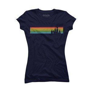 Junior's Design By Humans Castle Silhouette Amongst a Rainbow Stripe By T-Shirt - 1 of 2