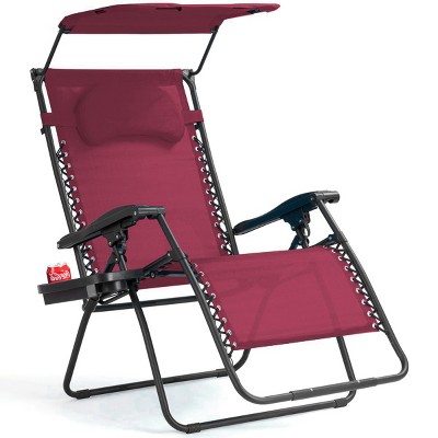 Costway Folding Recliner Zero Gravity Lounge Chair W/ Shade Canopy Cup Holder Wine