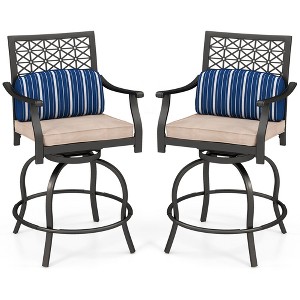 Costway Set of 2 Patio Swivel Bar Stool Chairs Cushioned Pillow Armrest Rocking - 1 of 4