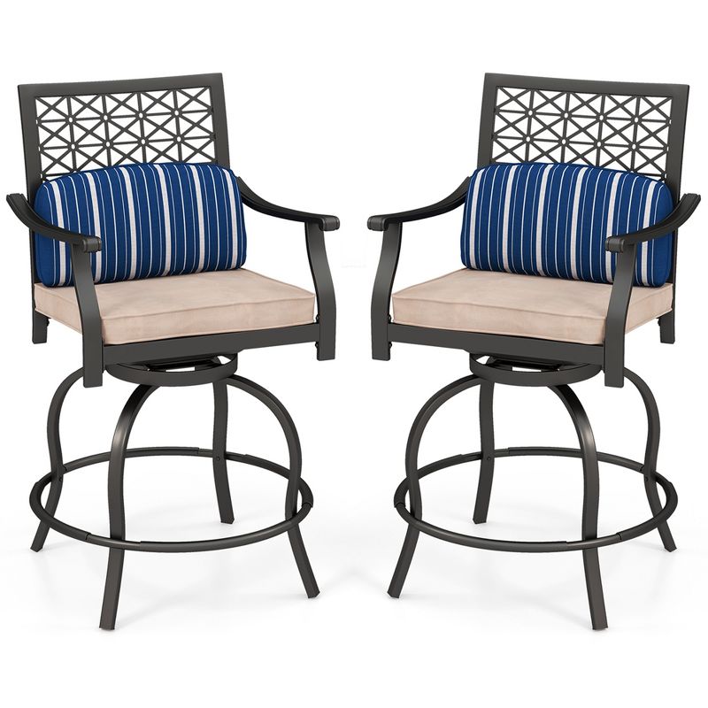 Costway Set of 2 Patio Swivel Bar Stool Chairs Cushioned Pillow Armrest Rocking, 1 of 10