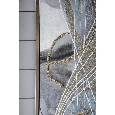 Tall Abstract Framed Oil Paintings in Purple, Gold, and Blue
