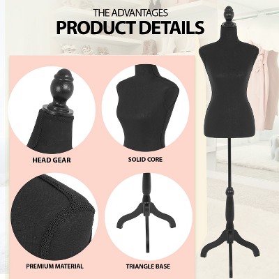Adjustable Black Female Mannequin with Wooden Tripod Stand