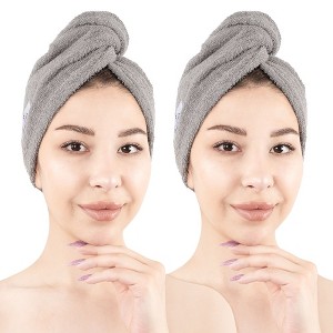 American Soft Linen 100% Cotton Hair Drying Towels for Women, 2 Pack Turkish Hair Towel Wrap, Head Towel Cap with Button, Hair Turban Towel - 1 of 4
