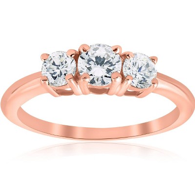 Pompeii3 1ct 3 Stone Diamond Engagement Round Cut Ring 14k Rose Gold